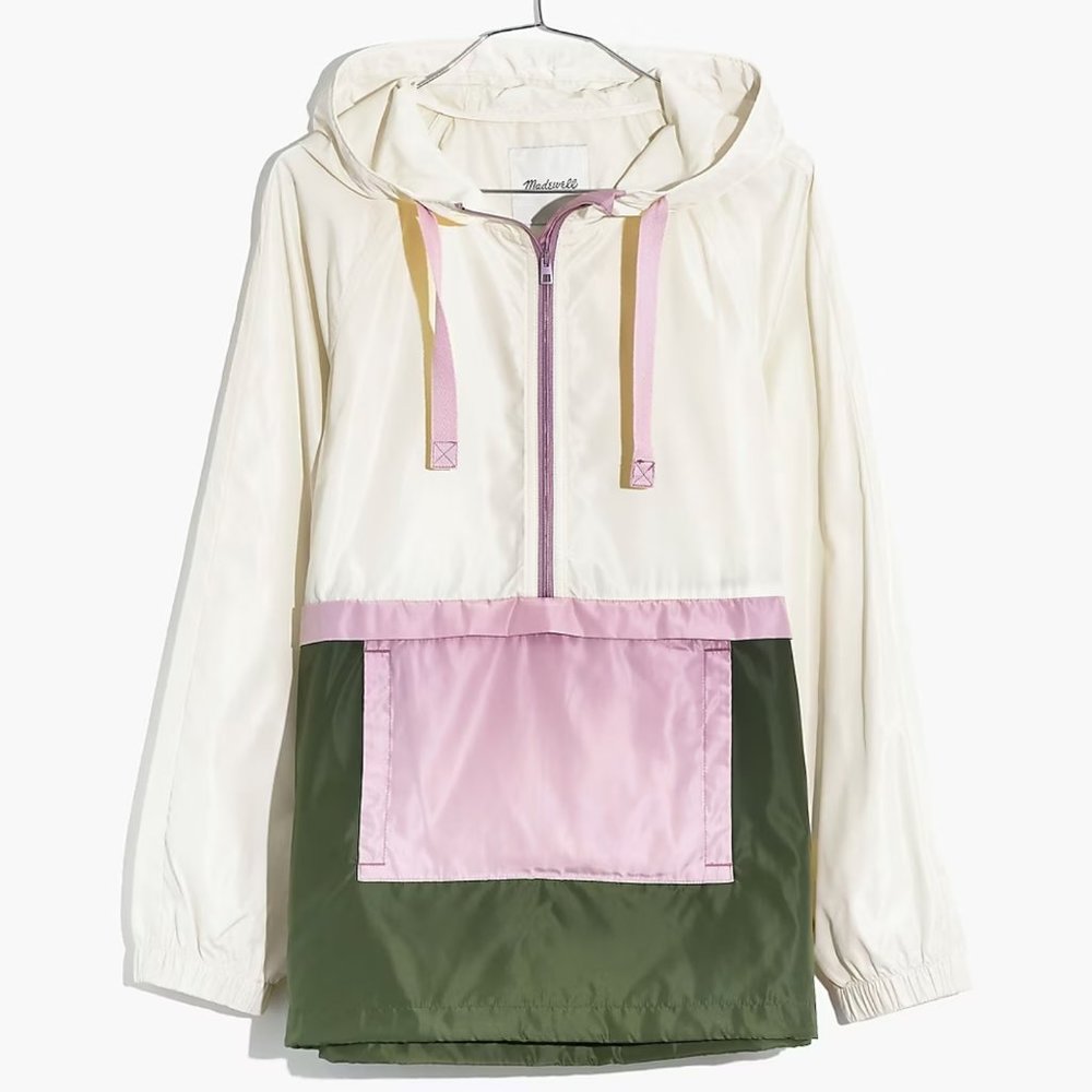NWT Madewell (Re)sourced Raincheck Packable Popover Raincoat in XS Colorblock
